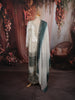 Ivory White & Deep Teal Green Heavy Zari Embroidered Design Palazzo Suit with Matching Ombre Dupatta