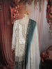 Ivory White & Deep Teal Green Heavy Zari Embroidered Design Palazzo Suit with Matching Ombre Dupatta