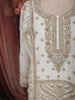 Ivory White & Deep Teal Green Heavy Zari Embroidered Design Palazzo Suit with Matching Ombre Dupatta
