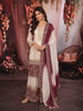 Ivory White & Wine Maroon Heavy Zari Embroidered Design Palazzo Suit with Ombre Dupatta
