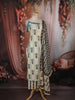 Ivory White and Blue Floral Printed Design Cotton Straight Cut Salwar Suit wit Matching Dupatta