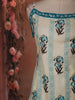 Ivory White and Blue Floral Printed Design Cotton Straight Cut Salwar Suit wit Matching Dupatta