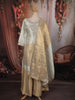 Ivory White and Champagne Gold Floral Sequins Embroidered Design Tissue Palazzo Suit with Dupatta