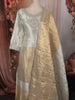Ivory White and Champagne Gold Floral Sequins Embroidered Design Tissue Palazzo Suit with Dupatta