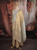 Ivory White and Champagne Gold Floral Sequins Embroidered Design Tissue Palazzo Suit with Dupatta