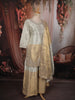 Ivory White and Champagne Gold Floral Sequins Embroidered Design Tissue Palazzo Suit with Dupatta