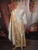 Ivory White and Champagne Gold Floral Sequins Embroidered Design Tissue Palazzo Suit with Dupatta