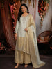 Ivory White and Champagne Gold Floral Sequins Embroidered Design Tissue Palazzo Suit with Dupatta