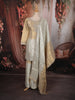 Ivory White and Champagne Gold Floral Sequins Embroidered Design Tissue Palazzo Suit with Dupatta