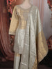 Ivory White and Champagne Gold Floral Sequins Embroidered Design Tissue Palazzo Suit with Dupatta