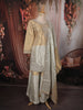 Ivory White and Champagne Gold Floral Sequins Embroidered Design Tissue Palazzo Suit with Dupatta