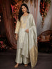 Ivory White and Champagne Gold Floral Sequins Embroidered Design Tissue Palazzo Suit with Dupatta