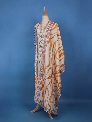 Ivory Base Floral Printed Cotton Salwar Suit - Diadem