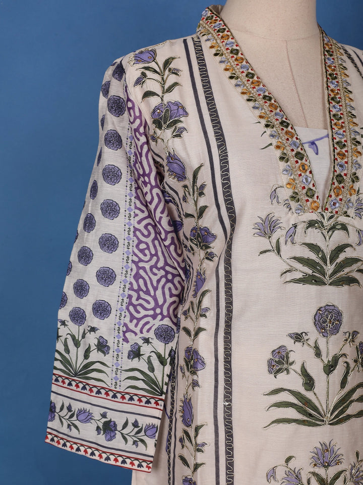 Ivory Base Floral Printed Cotton Salwar Suit - Diadem