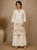 Ivory Floral Embroidered Cotton Salwar Suit