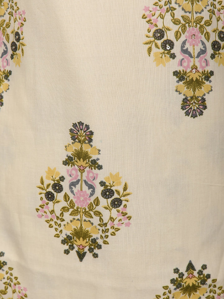 Ivory Floral Design Printed Cotton Salwar Suit - Diadem