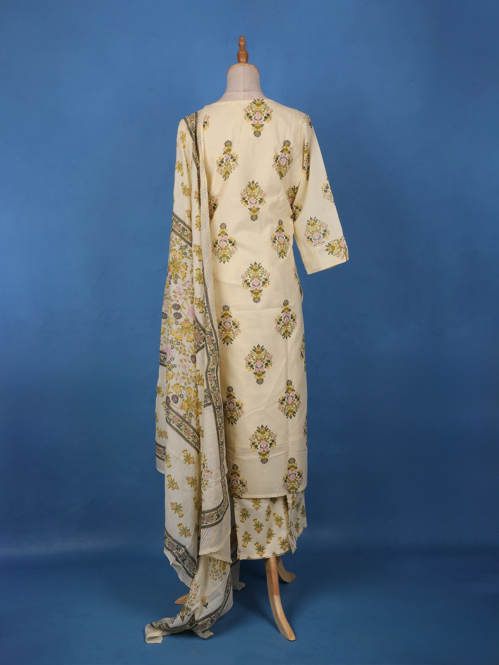 Ivory Floral Design Printed Cotton Salwar Suit - Diadem