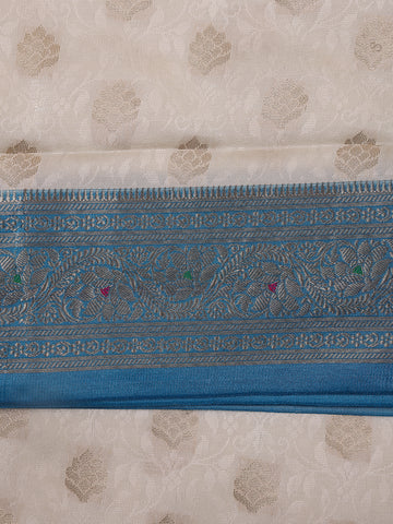 Ivory Floral Woven Banarasi Silk Saree - Diadem