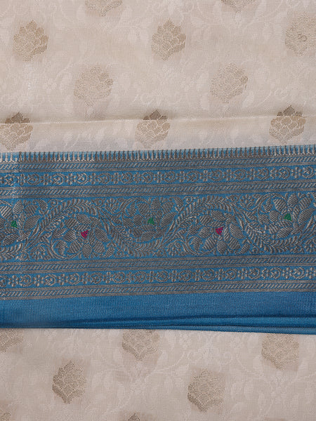 Ivory Floral Woven Banarasi Silk Saree - Diadem
