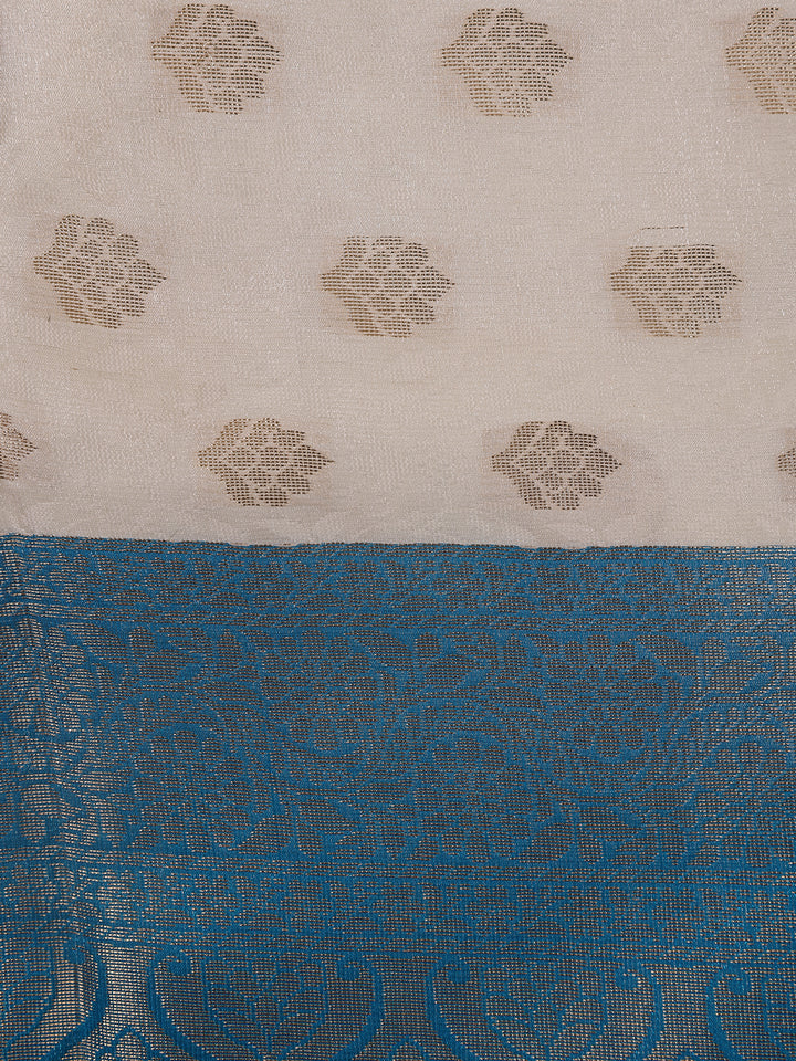 Ivory Floral Woven Banarasi Silk Saree - Diadem