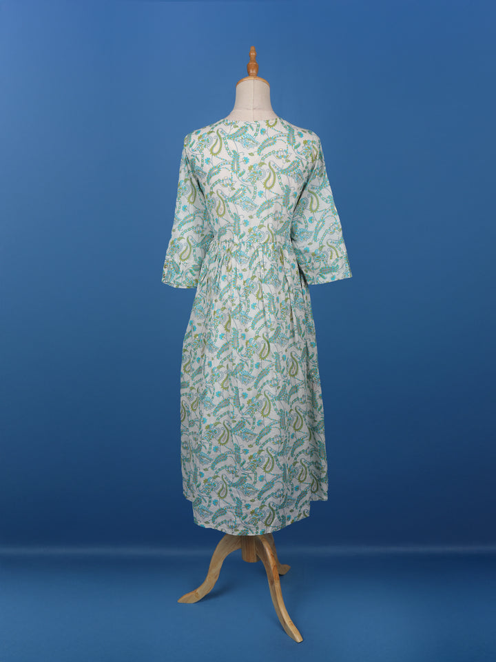 Ivory Floral Designed Cotton Kurti - Diadem