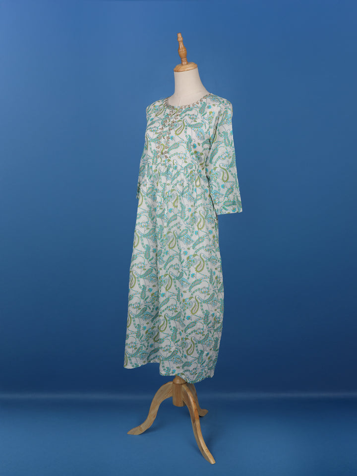 Ivory Floral Designed Cotton Kurti - Diadem