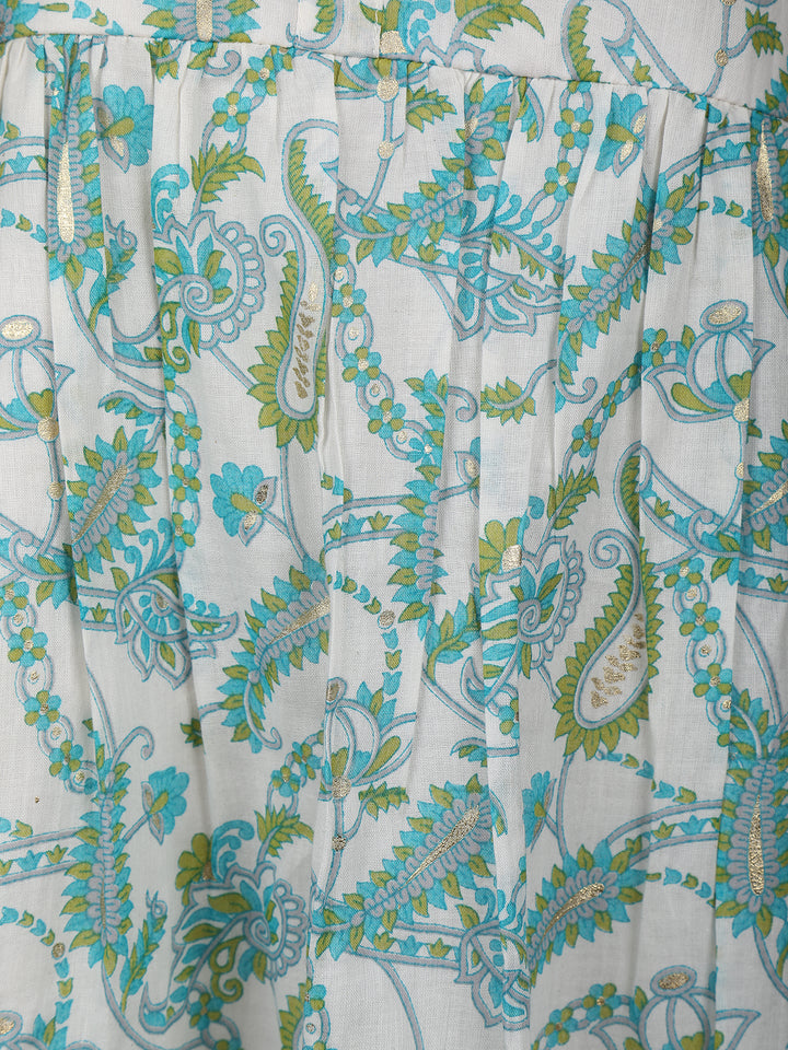 Ivory Floral Designed Cotton Kurti - Diadem