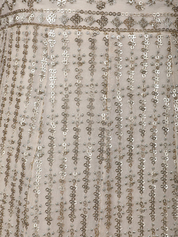 Ivory Floral Designed Sequins Banarasi Gown - Diadem