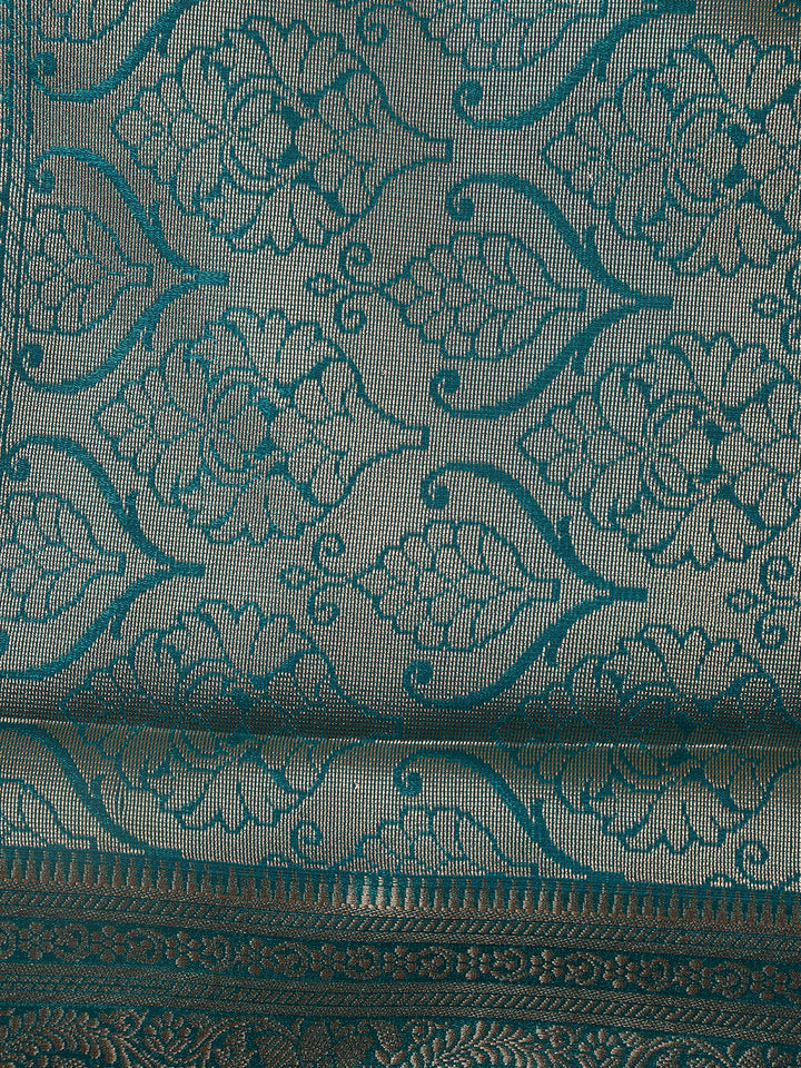 Ivory Floral Designed Woven Banarasi Silk Saree - Diadem