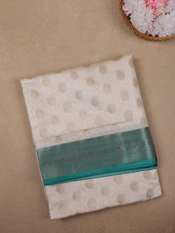 Ivory Floral Designed Woven Banarasi Silk Saree - Diadem