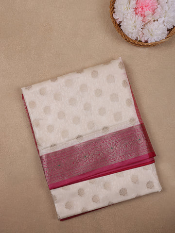 Ivory Floral Designed Woven Banarasi Silk Saree - Diadem