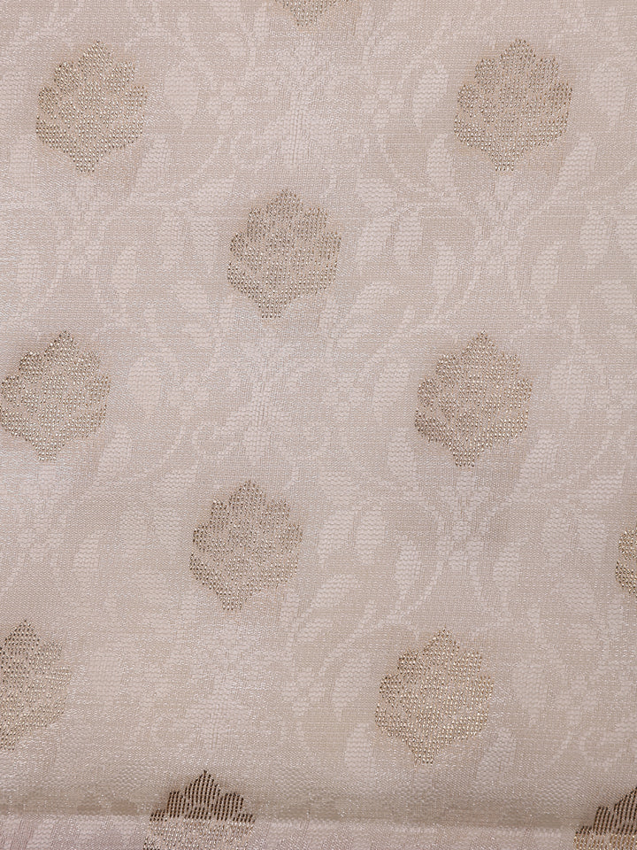 Ivory Floral Designed Woven Banarasi Silk Saree - Diadem