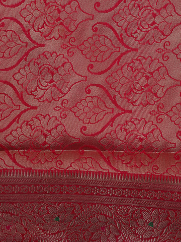 Ivory Floral Designed Woven Banarasi Silk Saree - Diadem
