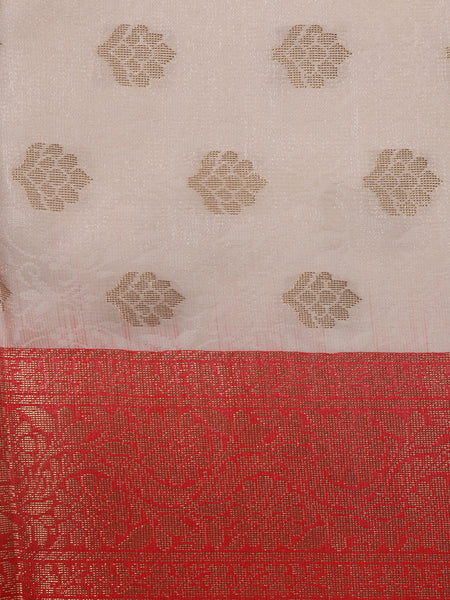 Ivory Floral Woven Banarasi Silk Saree - Diadem