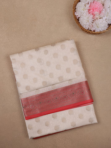 Ivory Floral Woven Banarasi Silk Saree - Diadem
