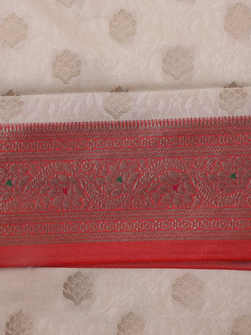 Ivory Floral Woven Banarasi Silk Saree - Diadem