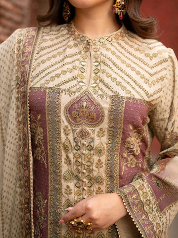 Ivory Floral Embroidered Crepe Palazzo Salwar Suit - Diadem