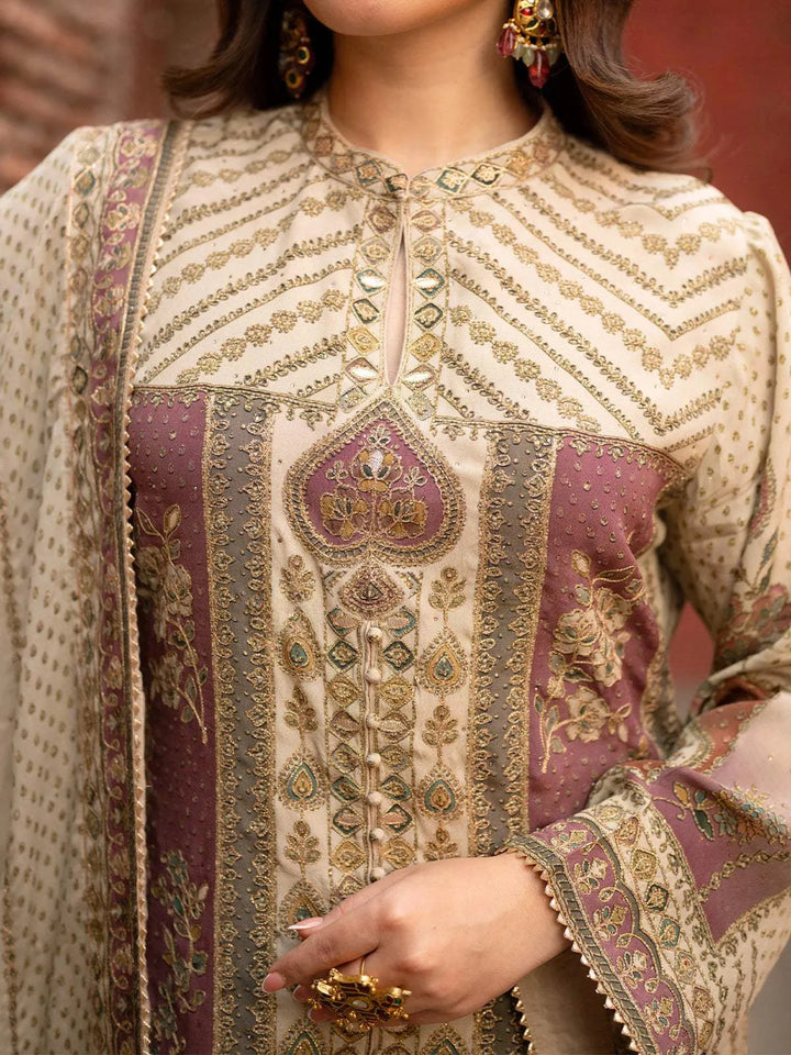 Ivory Floral Embroidered Crepe Palazzo Salwar Suit - Diadem