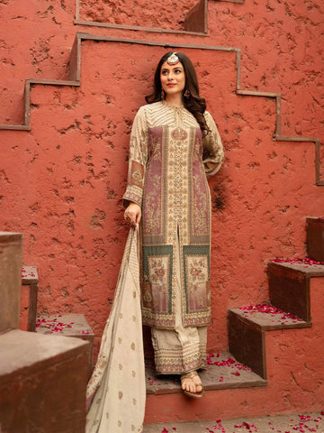 Ivory Floral Embroidered Crepe Palazzo Salwar Suit - Diadem