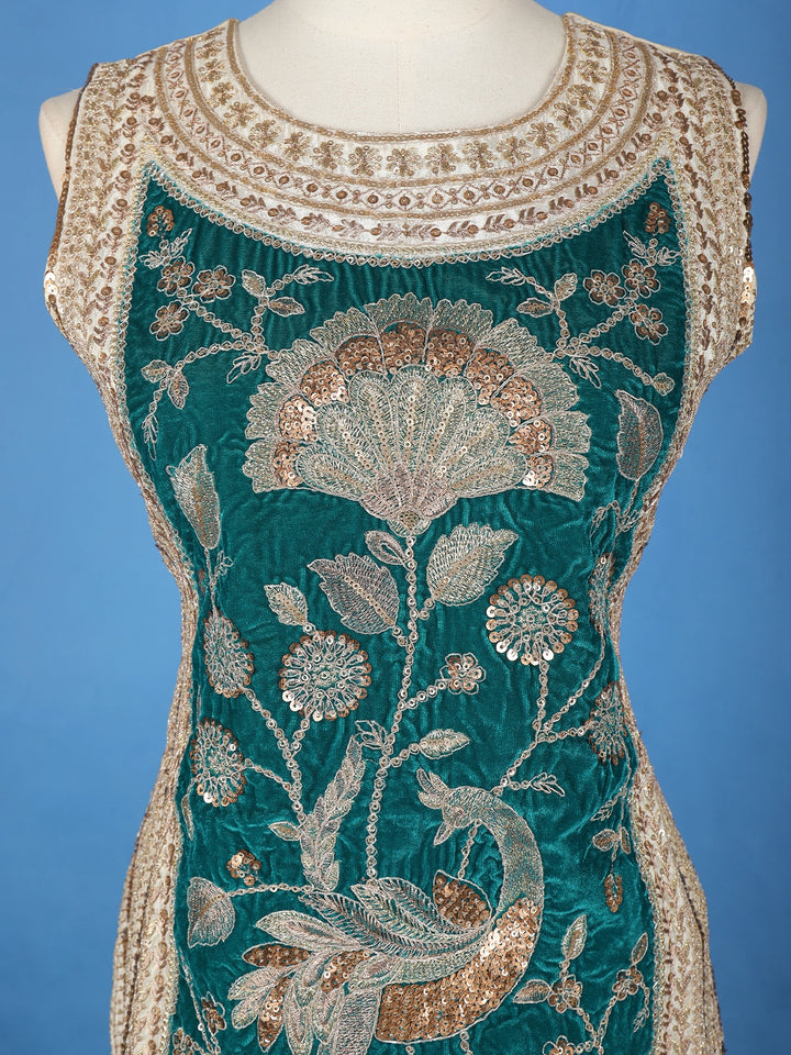 Ivory Floral Green Embroidery Tissue Silk Palazzo Salwar Suit - Diadem