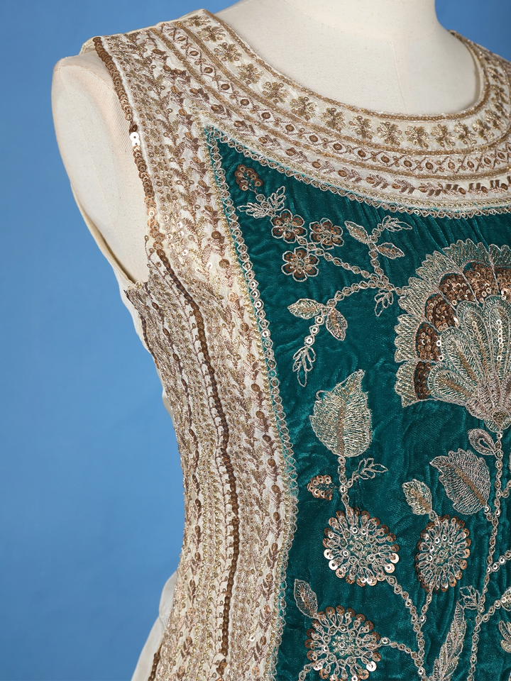 Ivory Floral Green Embroidery Tissue Silk Palazzo Salwar Suit - Diadem
