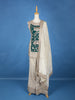 Ivory Floral Green Embroidery Tissue Silk Palazzo Salwar Suit - Diadem
