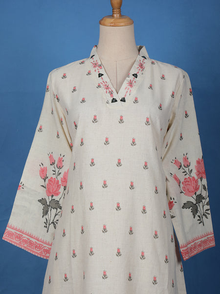 Ivory Floral Printed Cotton Palazzo Salwar Suit - Diadem