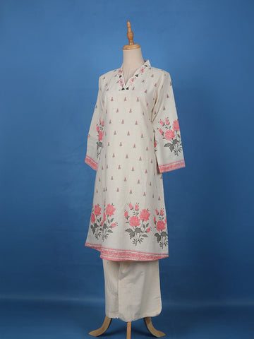 Ivory Floral Printed Cotton Palazzo Salwar Suit - Diadem