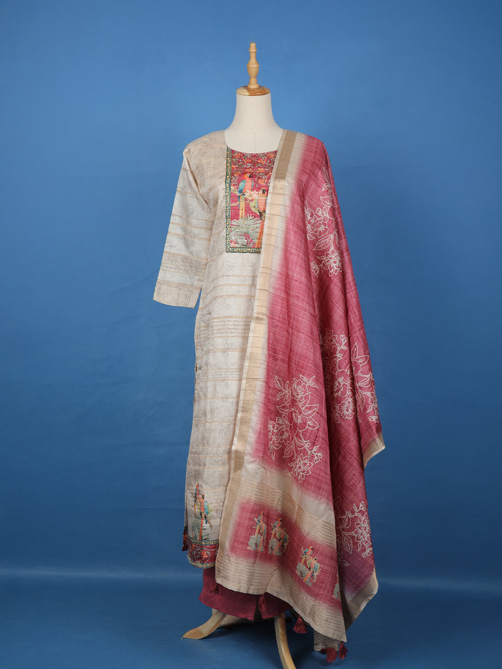 Ivory Floral Printed Cotton Salwar Suit - Diadem