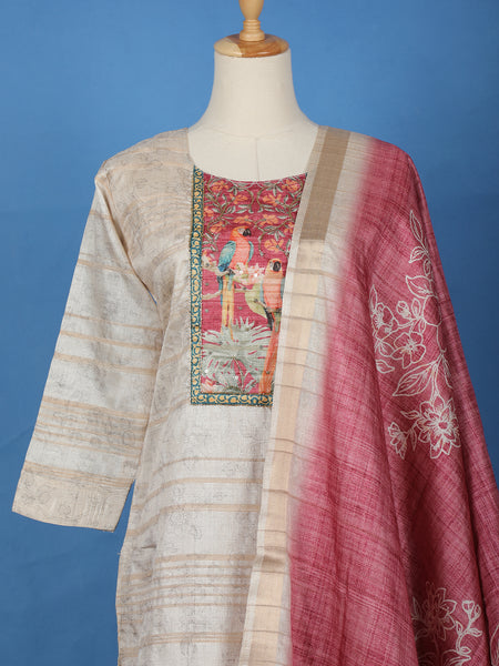 Ivory Floral Printed Cotton Salwar Suit - Diadem
