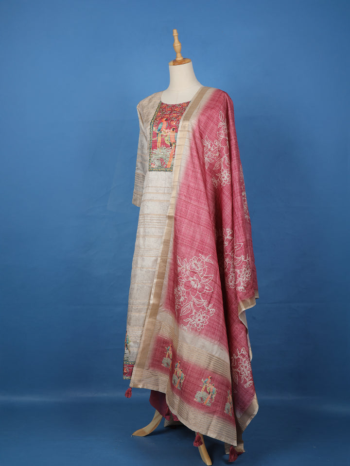 Ivory Floral Printed Cotton Salwar Suit - Diadem