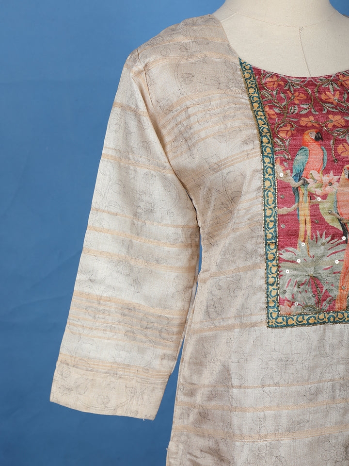 Ivory Floral Printed Cotton Salwar Suit - Diadem