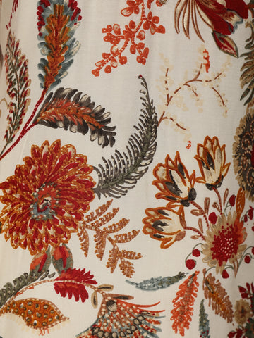 Ivory Floral Printed Semi Silk Salwar Suit - Diadem