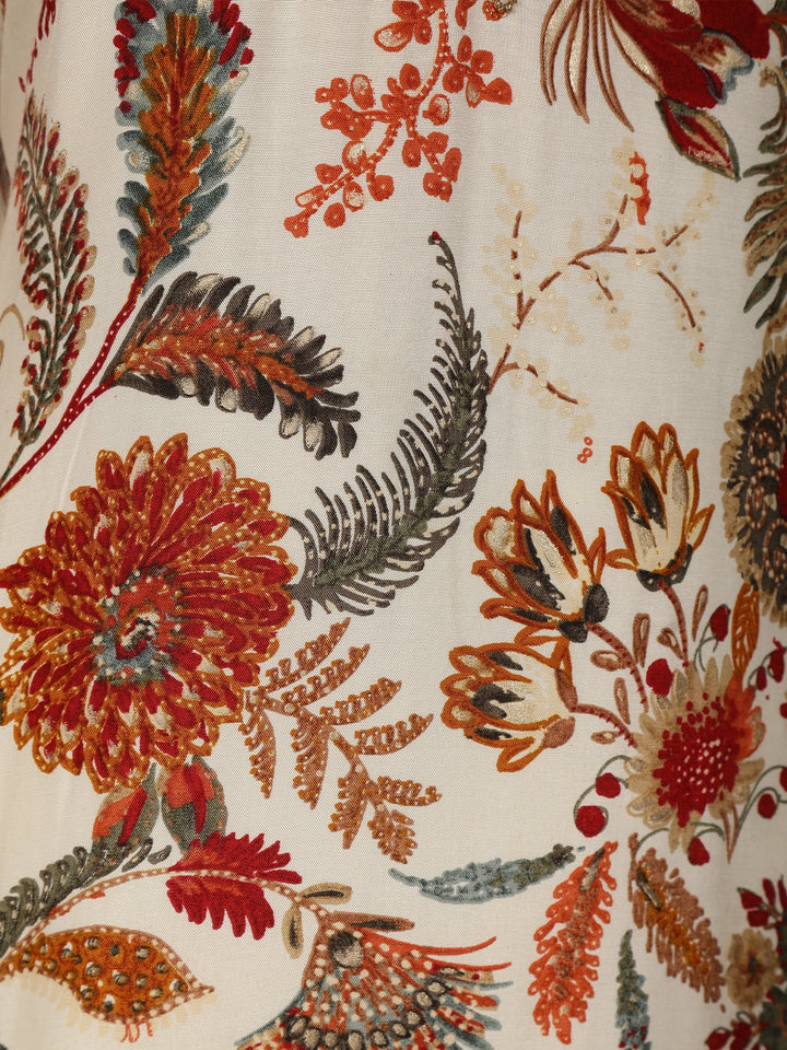 Ivory Floral Printed Semi Silk Salwar Suit - Diadem